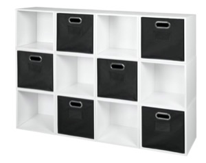 Niche Cubo Storage Set  - 12 Cubes and 6 Canvas Bins - White Wood Grain/Black