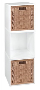 Niche Cubo Storage Set  - 3 Cubes and 2 Wicker Baskets - White Wood Grain/Natural