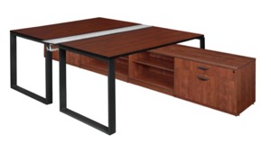 Structure 60" x 24" Benching System with Low Credenza Storage   - Cherry/ Black