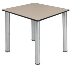 Kee 30" Square Slim Table  - Beige/ Chrome