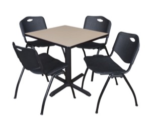 Cain 30" Square Breakroom Table - Beige & 4 'M' Stack Chairs - Black