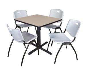 Cain 30" Square Breakroom Table - Beige & 4 'M' Stack Chairs - Grey