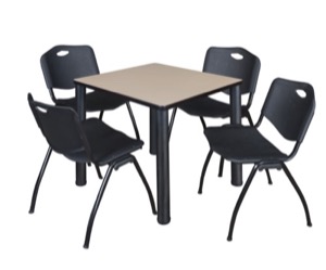 Kee 30" Square Breakroom Table - Beige/ Black & 4 'M' Stack Chairs - Black