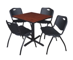 Cain 30" Square Breakroom Table - Cherry & 4 'M' Stack Chairs - Black