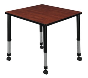 Kee 30" Square Height Adjustable  Mobile Classroom Table  - Cherry