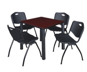 Kee 30" Square Breakroom Table - Mahogany/ Black & 4 'M' Stack Chairs - Black