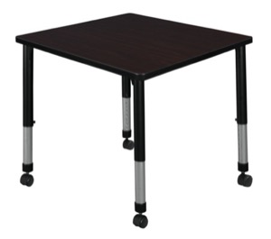 Kee 30" Square Height Adjustable Mobile Classroom Table  - Mocha Walnut