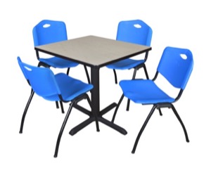 Cain 30" Square Breakroom Table - Maple & 4 'M' Stack Chairs - Blue