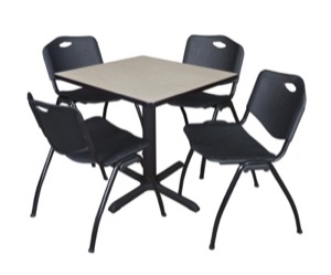 Cain 30" Square Breakroom Table - Maple & 4 'M' Stack Chairs - Black