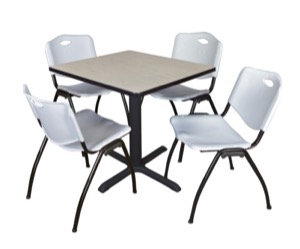 Cain 30" Square Breakroom Table - Maple & 4 'M' Stack Chairs - Grey