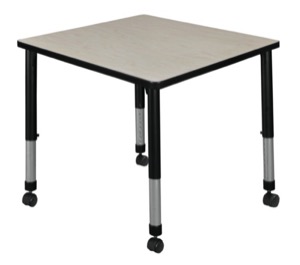 Kee 30" Square Height Adjustable Mobile Classroom Table  - Maple