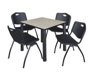 Kee 30" Square Breakroom Table - Maple/ Black & 4 'M' Stack Chairs - Black