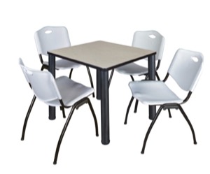 Kee 30" Square Breakroom Table - Maple/ Black & 4 'M' Stack Chairs - Grey