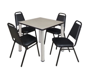 Kee 30" Square Breakroom Table - Maple/ Chrome & 4 Restaurant Stack Chairs - Black