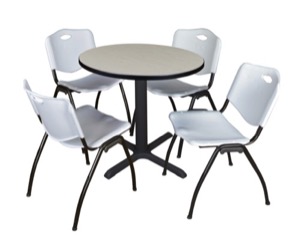Cain 30" Round Breakroom Table - Maple & 4 'M' Stack Chairs - Grey