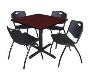 Cain 36" Square Breakroom Table - Mahogany & 4 'M' Stack Chairs - Black