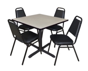 Cain 36" Square Breakroom Table - Maple & 4 Restaurant Stack Chairs - Black