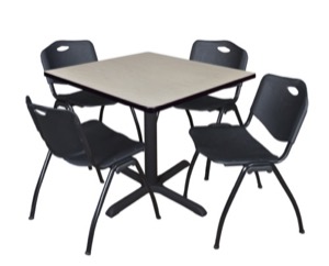 Cain 36" Square Breakroom Table - Maple & 4 'M' Stack Chairs - Black
