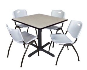 Cain 36" Square Breakroom Table - Maple & 4 'M' Stack Chairs - Grey
