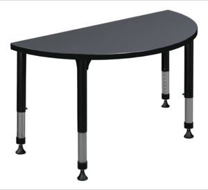 36" x 18" Half Round Height Adjustable Classroom Table - Grey