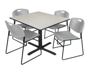 Cain 48" Square Breakroom Table - Maple & 4 Zeng Stack Chairs - Grey