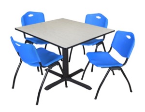 Cain 48" Square Breakroom Table - Maple & 4 'M' Stack Chairs - Blue