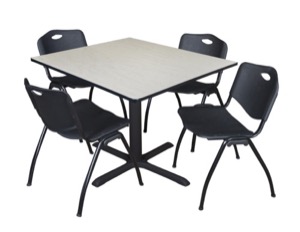 Cain 48" Square Breakroom Table - Maple & 4 'M' Stack Chairs - Black