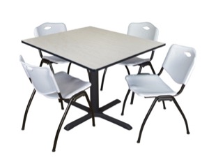 Cain 48" Square Breakroom Table - Maple & 4 'M' Stack Chairs - Grey