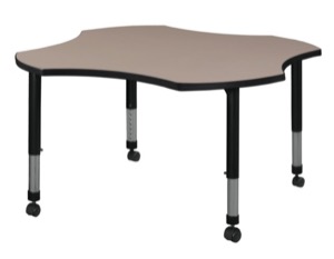 48" Clover Shaped Height Adjustable Mobile Classroom Table - Beige