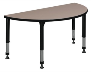 48" x 24" Half Round Height Adjustable Classroom Table - Beige