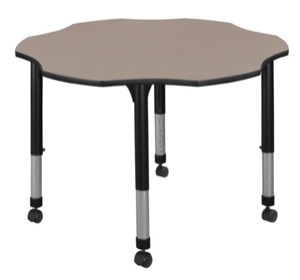 60" Flower Shaped Height Adjustable Mobile Classroom Table - Beige