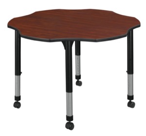 60" Flower Shaped Height Adjustable Mobile Classroom Table - Cherry