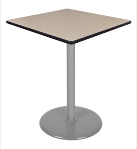 Via Cafe High-Top 36" Square Platter Base Table - Beige/Grey