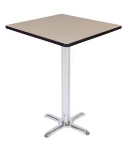 Via Cafe High 30" Square X-Base Table - Beige/Chrome