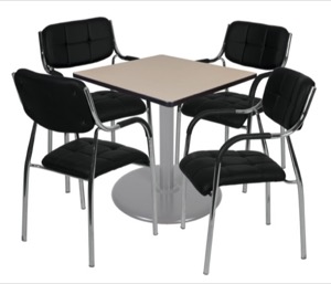 Via 30" Square Platter Base Table - Beige/Grey & 4 Uptown Side Chairs - Black