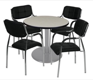 Via 30" Round Platter Base Table - Maple/Grey & 4 Uptown Side Chairs - Black