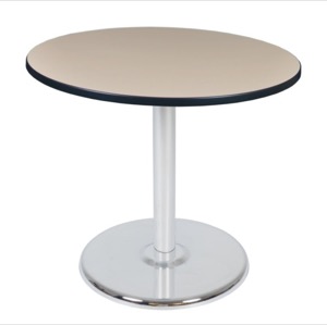 Via 36" Round Platter Base Table - Beige/Chrome