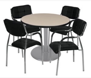Via 36" Round Platter Base Table - Beige/Grey & 4 Uptown Side Chairs - Black