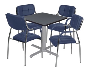 Via 30" Square X-Base Table - Grey/Grey & 4 Uptown Side Chairs - Navy
