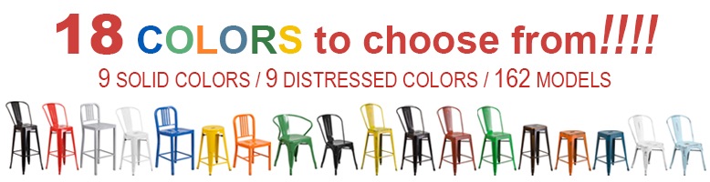 Colorful Metal Stools, Chairs, and Tables