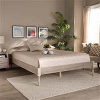 Designer Studios Colette French Bohemian Antique White Oak Finished Wood Queen Size Platform Bed Frame