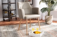 Baxton Studio Martine Glam and Luxe Greyish Beige Faux Leather and Gold Metal Dining Chair