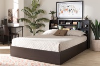 Baxton Studio Geoffrey Modern and Contemporary Dark Brown Finished Wood Queen Size Platform Storage Bed with Shelves