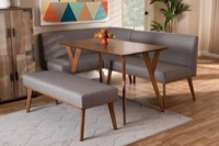 Baxton Studio Odessa Mid-Century Modern Grey Fabric Upholstered and Walnut Brown Finished Wood 4-Piece Dining Nook Set