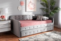 Baxton Studio Jona Modern and Contemporary Transitional Grey Velvet Fabric Upholstered and Button Tufted Twin Size Daybed with Trundle