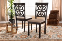Baxton Studio Samwell Modern and Contemporary Sand Fabric Upholstered and Dark Brown Finished Wood 2-Piece Dining Chair Set
