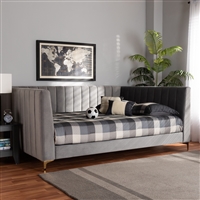 Baxton Studio Oksana Modern Contemporary Glam and Luxe Light Grey Velvet Fabric Upholstered and Gold Finished Queen Size Daybed