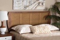 Baxton Studio Harris Mid-Century Modern Ash Walnut Finished Wood and Synthetic Rattan King Size Headboard