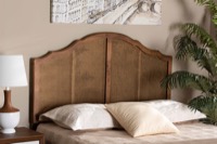 Baxton Studio Iris Vintage Classic and Traditional Ash Walnut Finished Wood and Synthetic Rattan Queen Size Arched Headboard