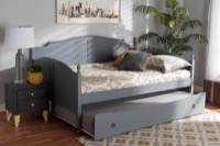 Baxton Studio Mara Cottage Farmhouse Grey Finished Wood Full Size Daybed with Roll-out Trundle Bed